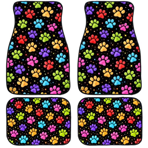 Paw Print Car Floor Mats Set of 4 Neon Color Starry Pattern Automotive Foot Mats Rugs Carpet for Car Non-Slip Auto Car Accessories Universal Fit for Car SUV Truck Van - color: Paw Print