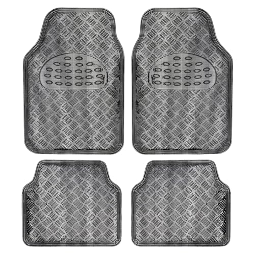 BDK Metallic Chrome Car Floor Mats All-Weather Universal Fit Automotive Floor Mats for Cars SUVs, Floor Mats for Trucks, Car Mats Full Set Front & Rear, Non-Slip Backing - Charcoal - color: Charcoal, size: 4-Piece