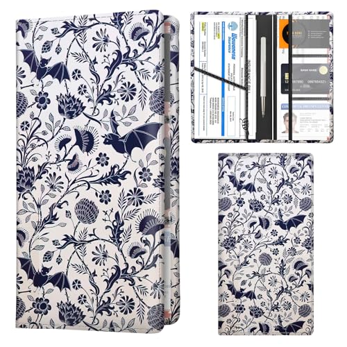 Car Registration and Insurance Holder with Magnetic Shut, Cute Vehicle Glove Box Car Organizer, Premium Interior Car Accessories for Women Men Cute Bats Flowers - color: Cute Bats Flowers
