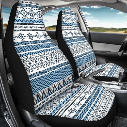 Pehede Car Seat Cover Blue Aztec Ethnic Pattern Front for Cars, Easy to Install Cover Set, Accessories Auto Trucks Van SUV,2 Packs - color: Multi03