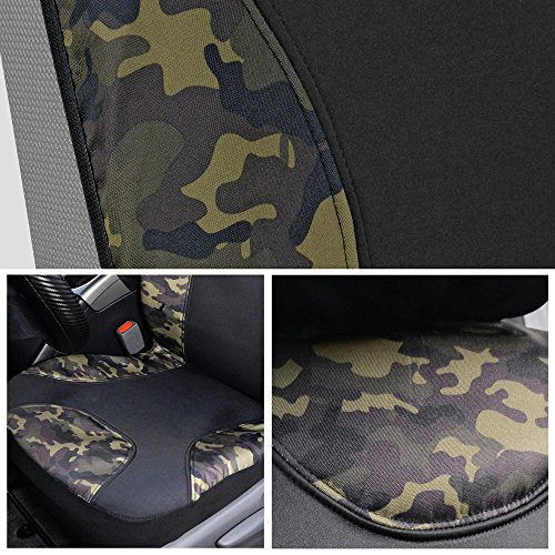 BDK Waterproof Camo Seat Covers for Car Truck Van SUV, 2 Pack – Two-Tone Black & Camouflage, Durable Neoprene Seat Protectors, Sideless Design Compatible with Armrests and Airbags - color: Wateproof Front Seat Covers