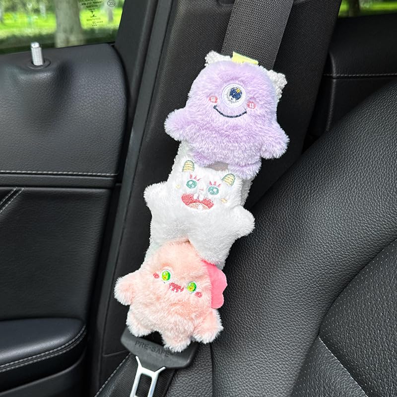 Baby Car Seat Neck Cover, Baby Strap Pad, Car Seat Strap Cover, Car Seat Belt Cover Boy Girl, Baby Neck Pad Protector, Car Strap Pad Fleece, Belt Pad Plush Doll, Seat Belt Pads (Purple, White, Pink) - color: Purple, White, Pink dolls