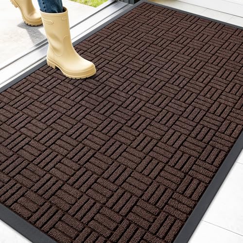 OLANLY Front Door Mat Outside Entrance 47x32, Absorbent, Heavy Duty Sturdy Natural Rubber Doormat Indoor Outdoor, Stain and Fade Resistant, Non-Slip Backing Low Profile Floor Mat for Entryway, Brown - color: Brown, size: 47" X 32"