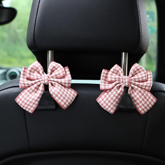 2-Pack Car Purse Hooks for Hanging Purses and Bags, Cute Bow car seat headrest Hooks for Hanging car Purse Hooks. (Houndstooth Pink) - color: Houndstooth pink