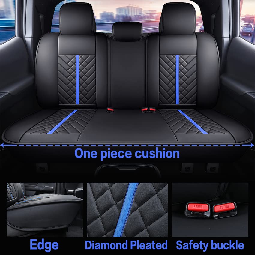 Tacoma Rear Seat Covers 2005-2024 2025 2026 TRD Sport Offroad Limited SR5 V6 Crew Double Extended Cab Truck Back Car Cushions with Waterproof Faux Leather (Rear Seat/Black-Blue) - color: Rear Seat/Black-Blue