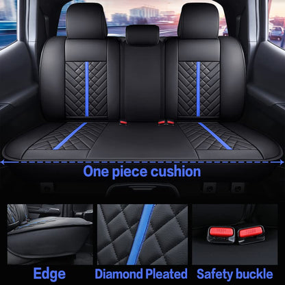 Tacoma Rear Seat Covers 2005-2024 2025 2026 TRD Sport Offroad Limited SR5 V6 Crew Double Extended Cab Truck Back Car Cushions with Waterproof Faux Leather (Rear Seat/Black-Blue) - color: Rear Seat/Black-Blue