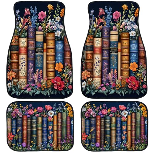 Bookshelf Car Floor Mats Educational Bookcase Watercolor Flowers Carpet Front Rear Carpets Mat Decorative Car Floor Carpets Non-Slip Auto Car Accessories Universal Fit Car Accessories for Truck - color: Bookshelf