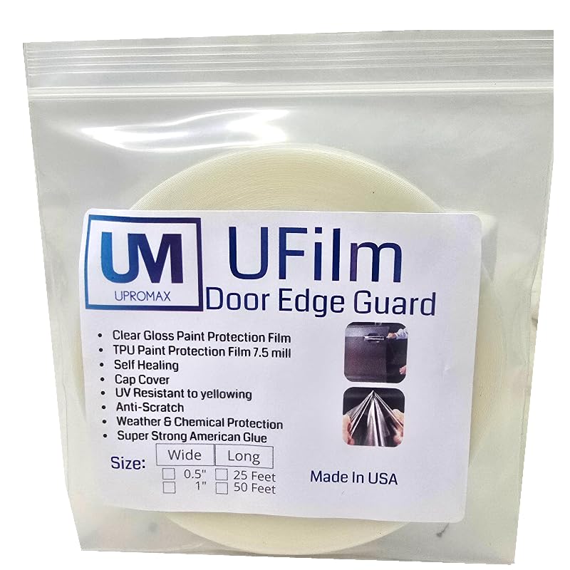 Ufilm Door Edge Protector PRE-Cut Guard Scratch Paint Protection Film with Strong American Glue Clear and Black Universal Car Truck (1 in x 50 ft) - size: 1 in x 25 ft