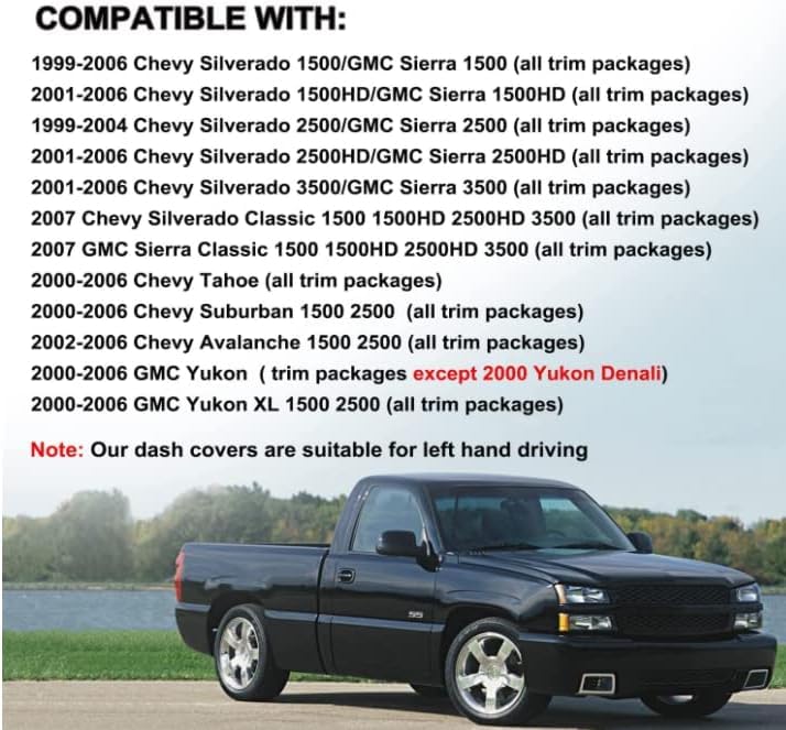 Yiz Dash Cover Mat Pad Custom Fit for 1999-2006 GMC Sierra/Chevy Chevrolet Silverado,2000-2006 GMC Yukon XL/Chevy Suburban Tahoe Avalanche,Dashboard Cover Carpet (99-06 Black) Y55 - color: 99-06 Black