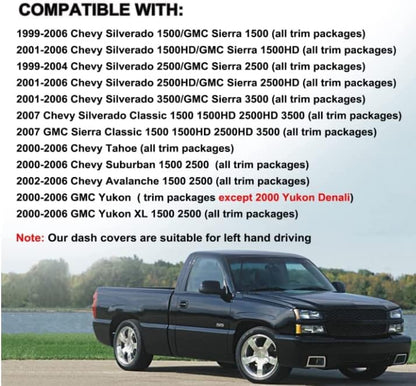Yiz Dash Cover Mat Pad Custom Fit for 1999-2006 GMC Sierra/Chevy Chevrolet Silverado,2000-2006 GMC Yukon XL/Chevy Suburban Tahoe Avalanche,Dashboard Cover Carpet (99-06 Black) Y55 - color: 99-06 Black