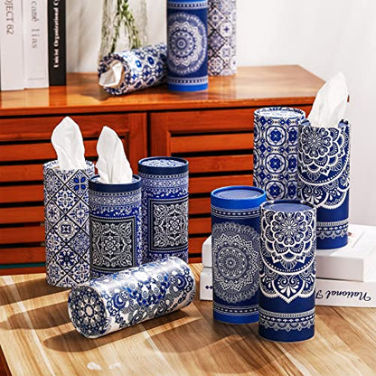 Outus 12 Pcs Mandala Car Tissues Cylinder Holder with 3 Ply Facial Tissue Bulk Round Tissue Holder Travel Tissues Boxes Container for Car Cup Wedding Birthday Party