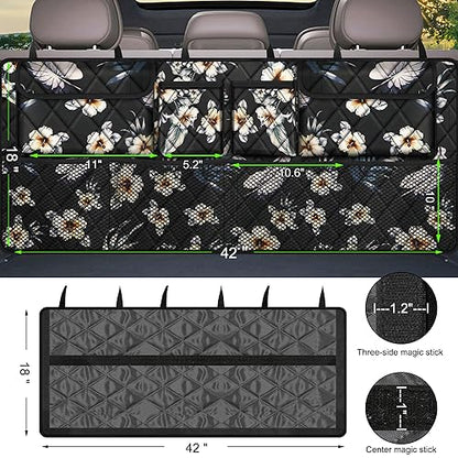 Femuar Car Trunk Organizer, Large Capacity Backseat Trunk Organizer (42"*18"), Collapsible Car Storage Bag with 8 Pockets - Hibiscus - color: Hibiscus