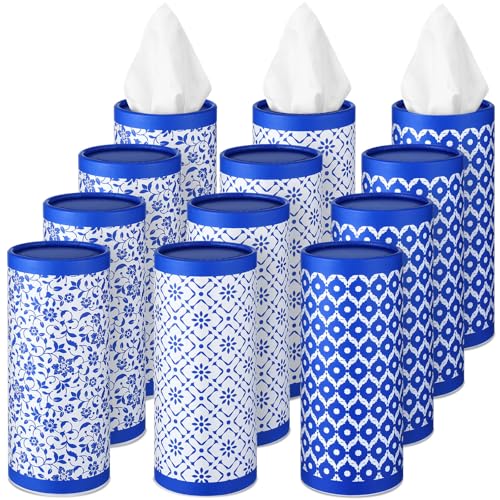 12 Pack Car Tissue Cylinder Holder Bulk with 3 Ply Facial Tissues, Round Napkin Holders for Car Cup Holder Cylinder Travel Paper Tubes Bulk Round Napkin Boxes Packs(Novel Style) - style: Novel Style