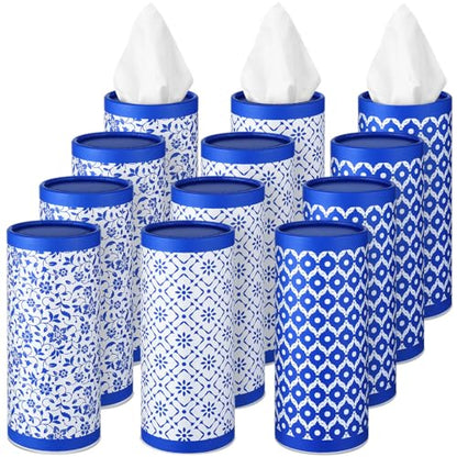 12 Pack Car Tissue Cylinder Holder Bulk with 3 Ply Facial Tissues, Round Napkin Holders for Car Cup Holder Cylinder Travel Paper Tubes Bulk Round Napkin Boxes Packs(Novel Style) - style: Novel Style