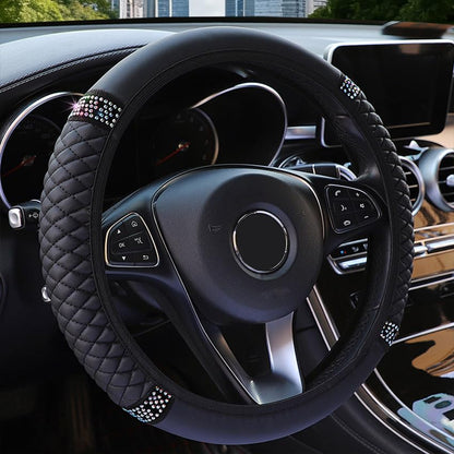 Microfiber Leather Steering Wheel Cover with Anti-Slip Lining Universal Car Accessory for Steering Wheel with a Diameter of 14.5-15 inch (Black) - color: Black