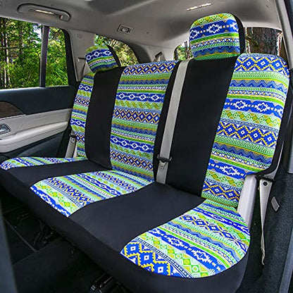 FH Group Full Set Southwestern Print Cloth Car Seat Covers Combo Set with Carpet Floor Mats, Universal Fit, Washable Seat Cover for SUV, Sedan, Green - color: Green