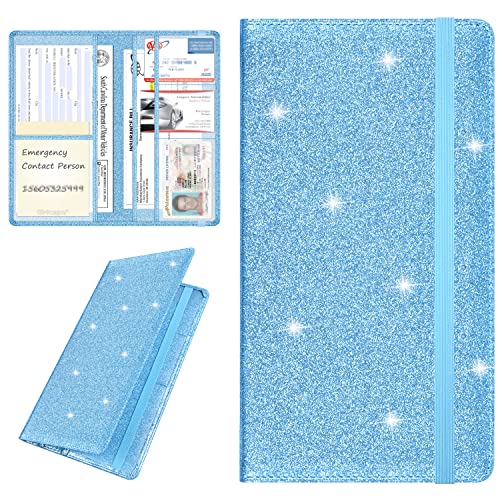 Wisdompro Car Document Holder Organiser, PU Leather Vehicle Insurance and Registration Holders Wallet Case for ID Card, Driving Licence, Key Contact Information Cards - color: Glitter Light Blue
