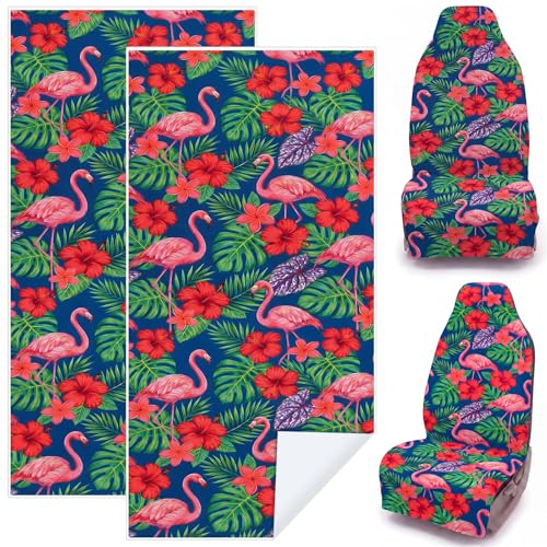 2 Pack Car Seat Towel Covers, 63 x 32 Universal Non Slip Microfiber Sweat Protector for Gym Running Swimming Yoga, Washable Bucket Seat Covers for Cars Trucks SUVs(Flamingo) - style: Flamingo