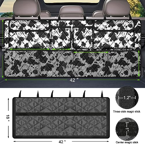Femuar Car Trunk Organizer,Large Capacity Backseat Trunk Organizer(42"*18"),Collapsible Car Storage Bag with 8 Pocekt,SUV/MPV/Truck - Cow print - color: Cow print