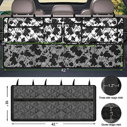 Femuar Car Trunk Organizer,Large Capacity Backseat Trunk Organizer(42"*18"),Collapsible Car Storage Bag with 8 Pocekt,SUV/MPV/Truck - Cow print - color: Cow print