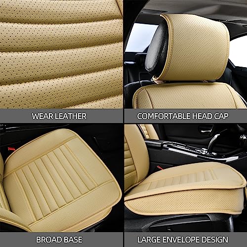 2pc Car Seat Covers, Luxury Car Protectors,Universal Anti-Slip Driver Seat Covers, Edge WrappingsFront Car Seat Covers with PU Leather(Beige) - color: Beige, size: 2x Front Seat Covers