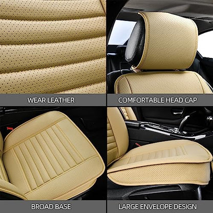 2pc Car Seat Covers, Luxury Car Protectors,Universal Anti-Slip Driver Seat Covers, Edge WrappingsFront Car Seat Covers with PU Leather(Beige) - color: Beige, size: 2x Front Seat Covers