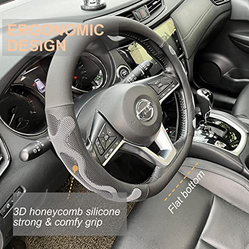 D Shaped Comfy Grip Steering Wheel Cover, Anti-Slip Design, Flat Bottom 14.5-15 Inch(Silicone Gray) - color: 4.Gray, size: D Shaped/Flat Bottom[14 1/2''-15'']
