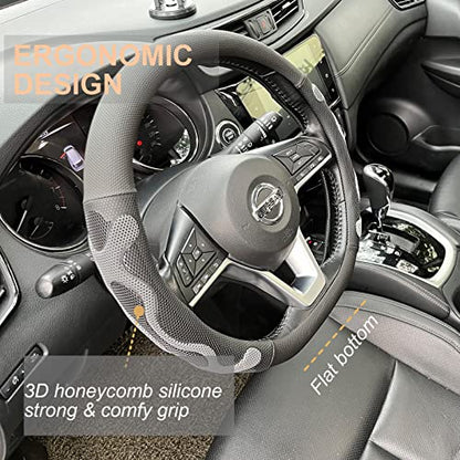 D Shaped Comfy Grip Steering Wheel Cover, Anti-Slip Design, Flat Bottom 14.5-15 Inch(Silicone Gray) - color: 4.Gray, size: D Shaped/Flat Bottom[14 1/2''-15'']