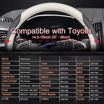HAOTULE Nappa Leather Slim Stylish Steering Wheel Cover,for Toyota Steering Wheel Cover Interior Conversion (Black) - color: Black