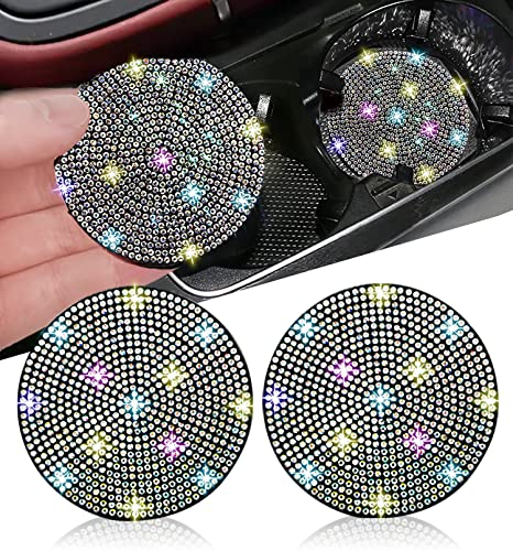 NBTEPEM 2pcs Bling Car Cup Holder Coaster, 2.75 inch Anti-Slip Shockproof Universal Fashion Car Coasters Insert Bling Crystal Rhinestone Automotive Interior Accessories for Women (2 pcs, Multicolor) - color: Multicolor, size: 2 pcs
