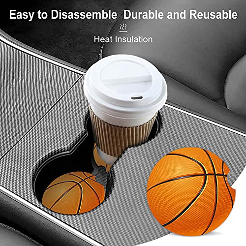 Basketball Absorbent Car Coasters,Cool Ceramic Cup Holders Coasters with a Finger Notch for Women Men 2.56"(2 Pieces) - color: Basketball