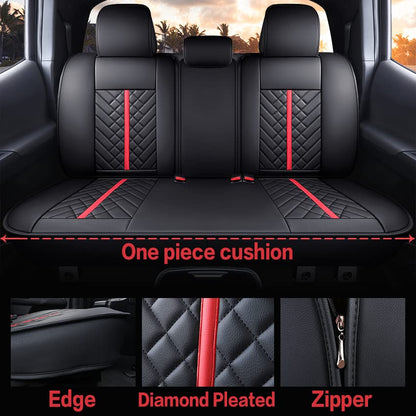 Tomatoman Tacoma Rear Seat Covers Compatible with Toyota Tacoma 2005-2025 2026 TRD Sport OffRoad Limited SR5 V6 Crew Double Extended Cab Truck Waterproof Leather Back Car Cushions(Rear Seat/Black-Red) - color: Rear Seat/Black-Red
