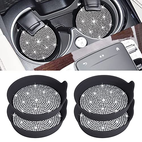Car Cup Coaster Universal Non-Slip Cup Holders Bling Crystal Rhinestone Car Interior Accessories 4 Pack Black Whole Rhinestone - color: Black Whole Rhinestone, size: 4 Pack