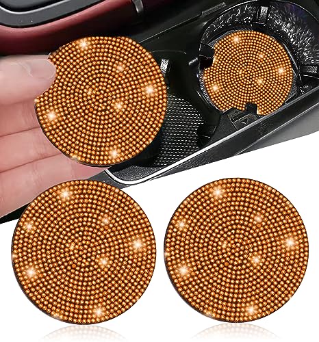 NBTEPEM 2pcs Bling Car Cup Holder Coaster, 2.75 inch Anti-Slip Shockproof Universal Fashion Car Coasters Insert Bling Crystal Rhinestone Automotive Interior Accessories for Women (2 pcs, Orange) - color: Orange, size: 2 pcs