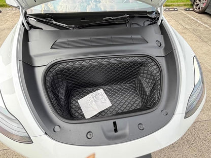 Compatible with Tesla Model Y 2020-2025 Frunk Mats Front Trunk Mat Frunk Organizer Leather All-Weather Full Coverage - color: Black with Black Stitching, size: 2020-2025 Front Trunk Mat