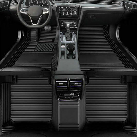 Customized Personalized car Floor mats, All-Weather Anti Slip and Waterproof Leather car Floor mat Set, 99.98% Customized Floor mats for Cars, Trucks, and SUVs (Black Stripes) - color: Black stripes
