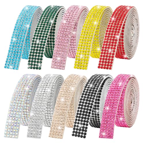 10-Yard Bedazzling Strips, 5-Rows Rhinestone Ribbon Self Adhesive,10-Rolls Rhinestone Strips for DIY Craft, Rhinestones for Crafting, Home Decor and Special Events, 10 Colors, 0.45inch Width - color: 5-rows 10 Colors-2