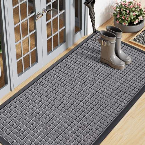 Smiry Front Door Mat Outside Entrance, Heavy Duty Natural Rubber Doormat, Non Slip, Trap Dirt and Moisture, Easy Clean, Low Profile Welcome Floor Mats for Indoor Outdoor Entry, 71x23 Inch, Mix Grey - color: Mix Grey, size: 71" X 23"