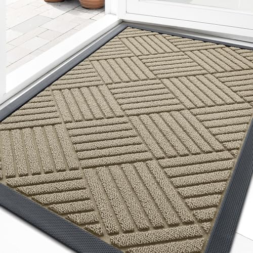 OLANLY Front Door Mat Outside Entrance 29.5x17, Absorbent, Heavy Duty Sturdy Natural Rubber Doormat Indoor Outdoor, Stain and Fade Resistant, Non-Slip Low Profile Floor Mat for Entryway, Beige Diamond - color: Beige Diamond, size: 29.5" X 17"