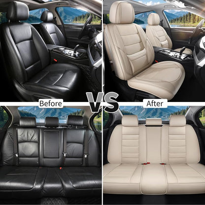 Car Seat Covers Full Set Fit for Hyundai Genesis 2009-2016, Premium Faux Leather Waterproof Car Seat Protectors with Lumbar Support, Breathable Anti-Slip Easy to Install(Beige,Full Set)
