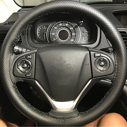 Onerbuy Universal Leather Car Steering Wheel Stitch On Wrap Cover DIY Sewing Breathable and Anti Slip, Maximum for 15-Inch Diameter Car Steering Wheel (Black) - color: Black