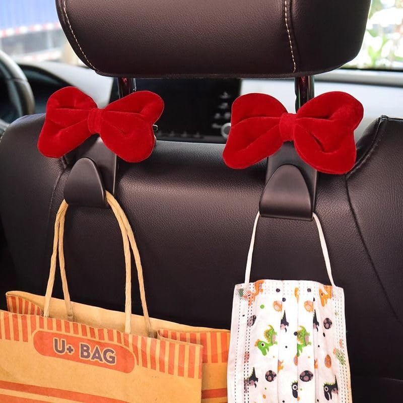 2-Pack Car Purse Hooks for Hanging Purses and Bags, Cute Bow car seat headrest Hooks for Hanging car Purse Hooks. (Velvety red) - color: velvety red