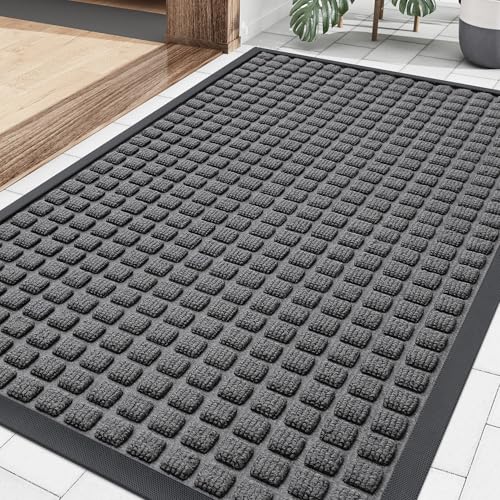 Smiry Front Door Mat Outside Entrance, Heavy Duty Natural Rubber Doormat, Non Slip, Trap Dirt and Moisture, Easy Clean, Low Profile Welcome Floor Mats for Indoor Outdoor Entry, 35x23 Inch, Grey - color: Grey, size: 35" X 23"