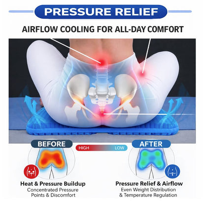 Large Gel Seat Cushion for Long Sitting, Cooling Gel Cushion for Office Chair, Tailbone Sciatica Coccyx Pain Pressure Relief Orthopedic Seat Cushion, Double Handles Non Slip Cover for Car Wheelchair
