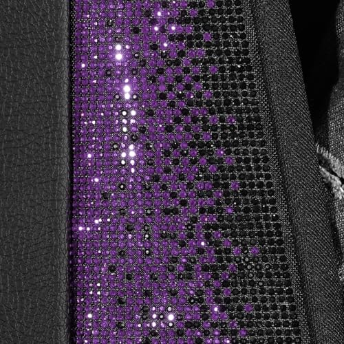 CAR PASS Bling Diamond Leather Car Seat Covers Full Seats Interior Sets, Waterproof Shining Glitter Sparkly Crystal Universal Armrest Fit Automotive Truck SUV Cute Women Girl, Black Purple Rhinestone - color: Purple Rhinestone, size: Full Set
