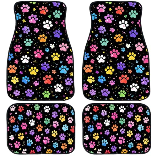 Paw Print Car Floor Mats Set of 4 Colorful Cute Pet Carpet Front Rear Carpets Mat Decorative Car Floor Carpets Non-Slip Auto Car Accessories Universal Fit Car Accessories for Truck - color: Paw Print