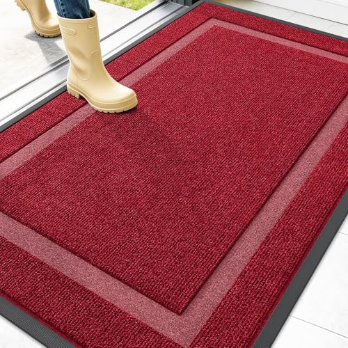 OLANLY Front Door Mat Indoor Outdoor Entrance, Waterproof All-Season, All-Weather Doormat, Sturdy Natural Rubber, Fade Resistant, Low Profile, Easy Clean Patio Porch Entryway Mat, 47x32, Wine Red - color: Wine Red, size: 47" x 32"