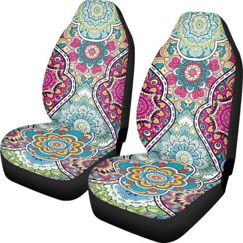 Dreaweet Boho Car Seat Covers Front Seats Universal 2 Piece Mandala Floral Pattern Car Decor Washable & Universal Seat Covers for Cars SUV Sedan - color: Boho Mandala Floral