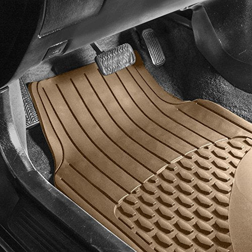 FH Group 4 Piece Liners Trimmable Climaproof™ Vinyl Car Floor Mats- Full Set with Premium Trimmable Vinyl Cargo Liner- Universal Fit for Cars Trucks and SUVs (Beige) - color: Beige