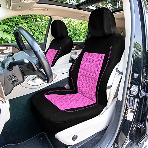 Universal Fit Diamond Stitched Flat Cloth Car Seat Covers Full Set - Pink - color: Pink